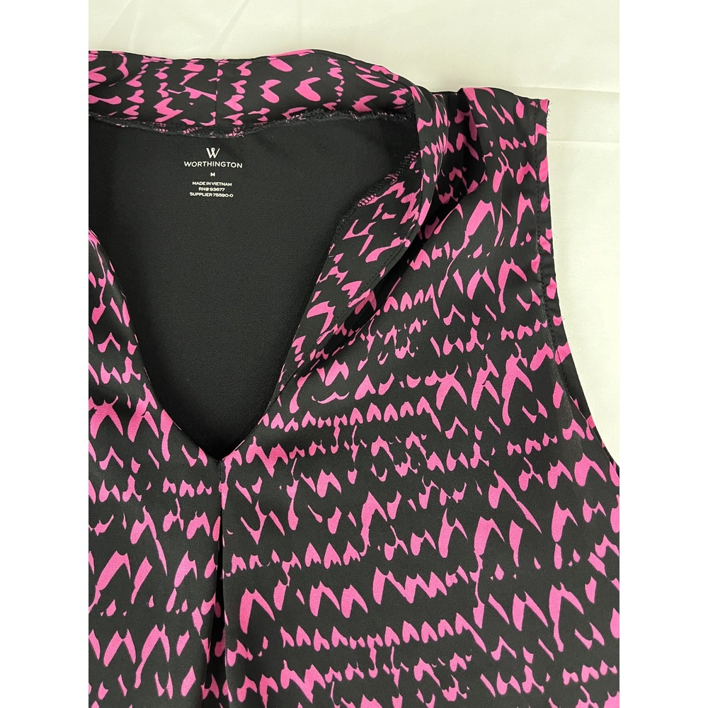 Worthington Black Pink Print Sleeveless Blouse Top‎ Womens M Medium